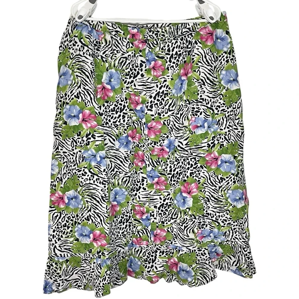 2pk‎ Choices XL Multicolor Linen Skirt Floral Animal Print Tropical Coastal